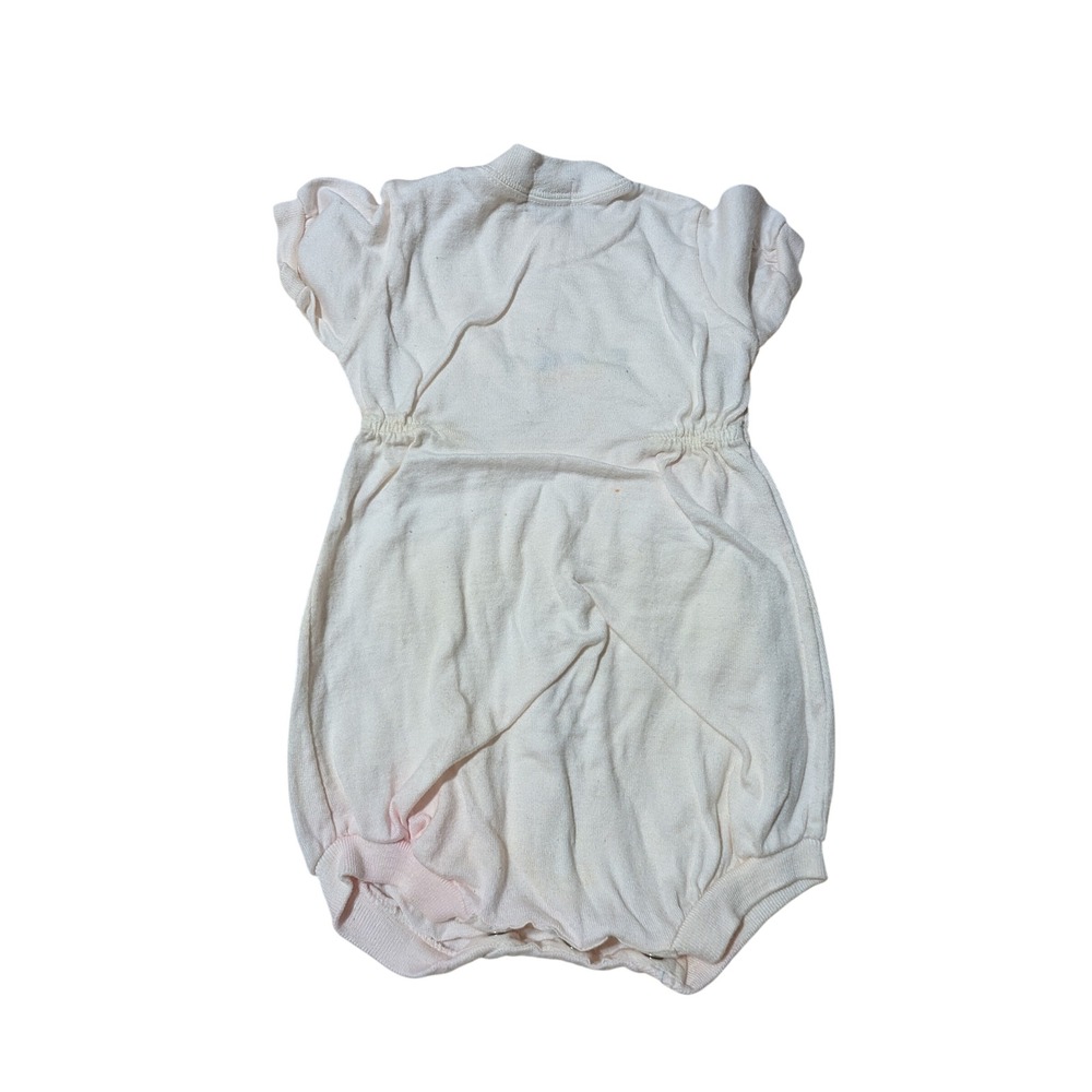 Vintage Baby Romper Bodysuit Short Sleeve Floral Embroidery Beige newborn A1 - Picture 4 of 5